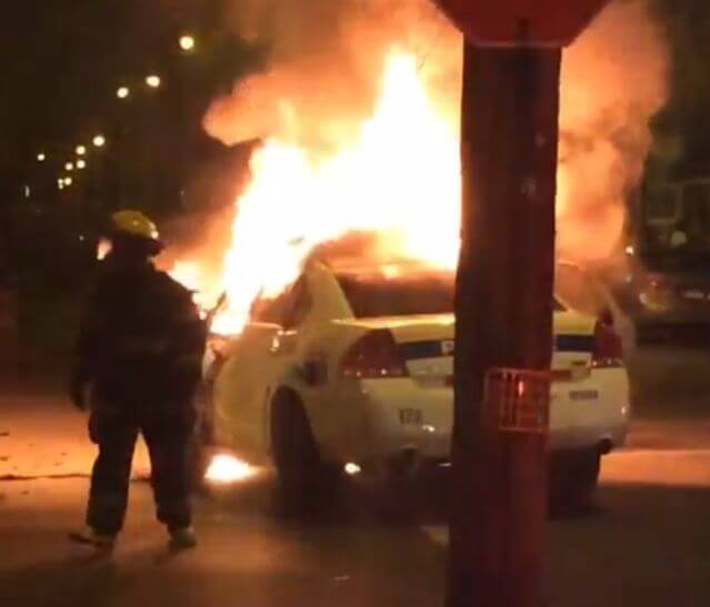 Police car burns after weekend collision with civilian vehicle