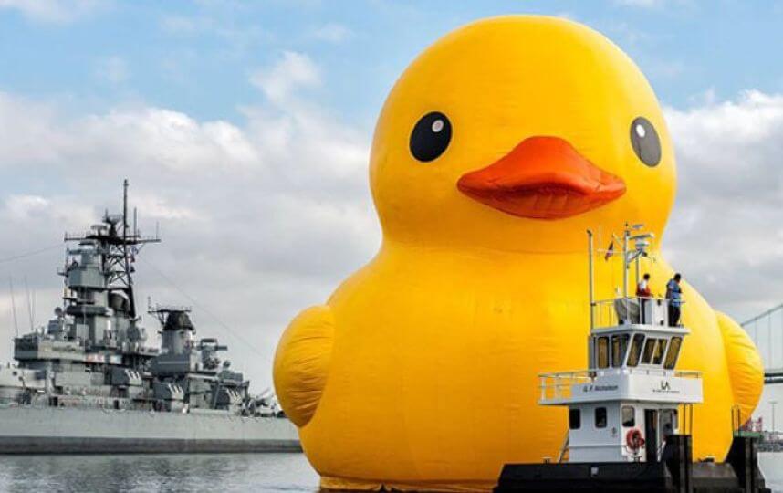 Giant rubber duck has trouble inflating on test run