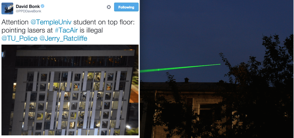 Laser pointed at Philadelphia police helicopter from a Temple University dorm