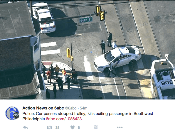 Woman killed by car after exiting trolley in South Philly