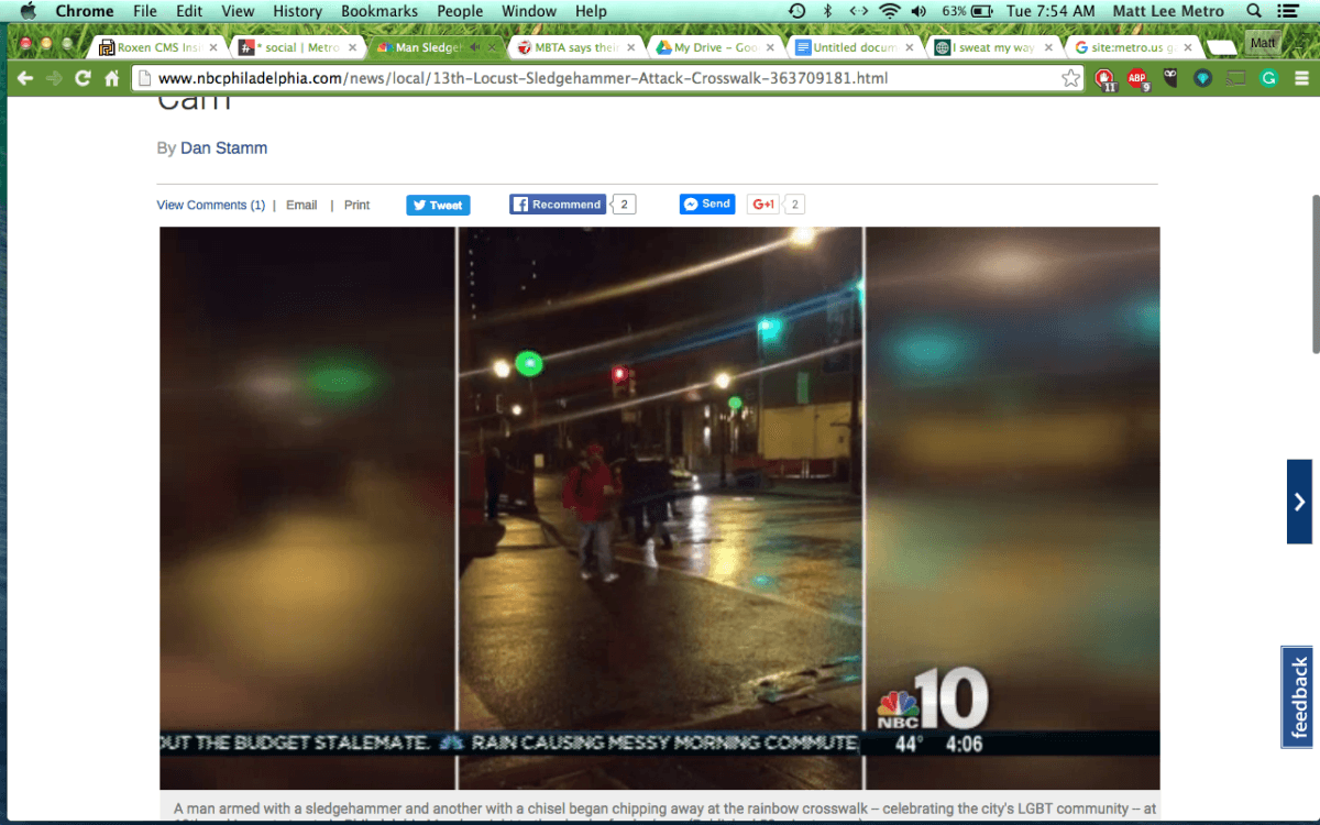 Update: Man with hammer striking Philly Gayborhood rainbow crosswalk was city
