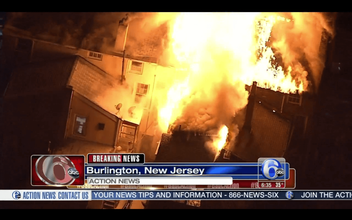 Three injured by fire that consumed four homes in Burlington, New Jersey