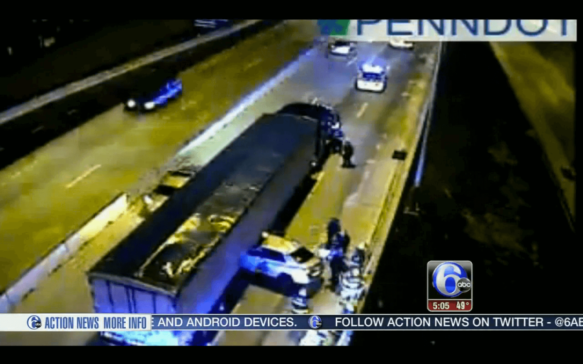 Stolen car crashes into big rig on I-95, driver flees scene
