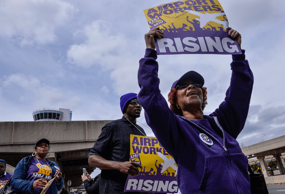 Philly airport workers strike for higher wages