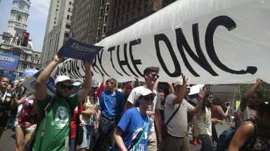 DNC protesters keep up pressure on Democrats to take a turn to the left