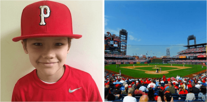 Young boy throws first pitch tonight at Phillies game