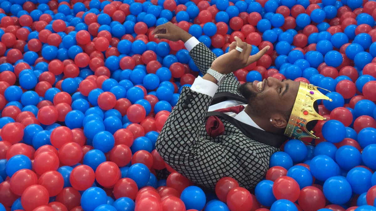 Temple linebacker Hasson Reddick tries out the ball pit at the 2017 NFL draft in Philadelphia. (Photo: Evan Macy/Metro US)