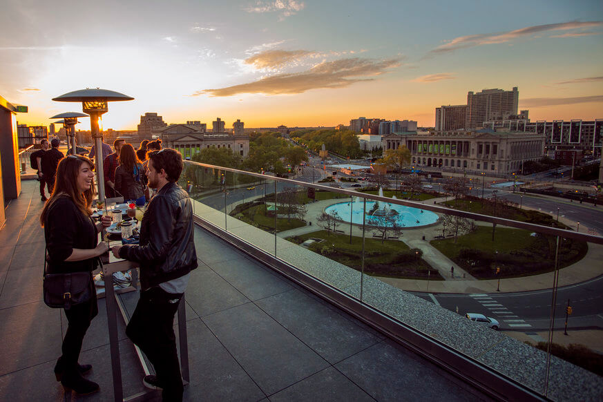 Assembly Rooftop Lounge offers stunning views of the Parkway. | M. Fischetti for Visit Philadelphia