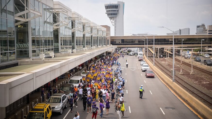 Airport workers’ union says bosses changed tune after Trump election
