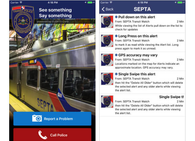 Report danger on SEPTA in 20 seconds with Transit Watch app