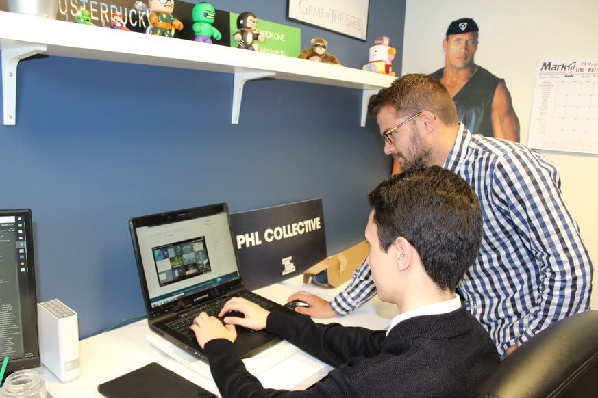 Student Justin Baldwin works with Brian Gitlin of PHL Collective at Particle. | Provided