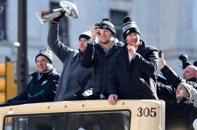 Eagles championship parade, epic Jason Kelce speech, celebrates underdog city