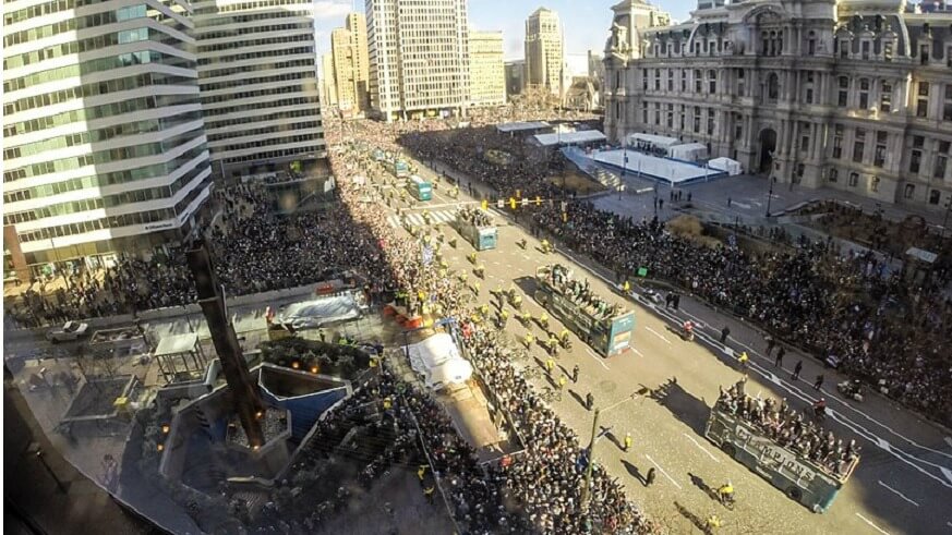 Philadelphia Eagles celebrate Super Bowl win with parade.