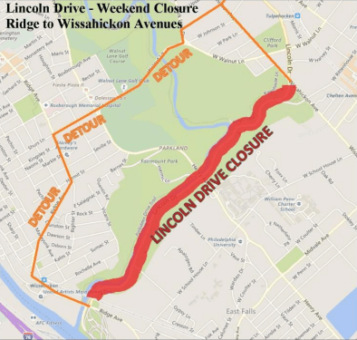 lincoln drive road closures, lincoln drive detour, lincoln drive weekend