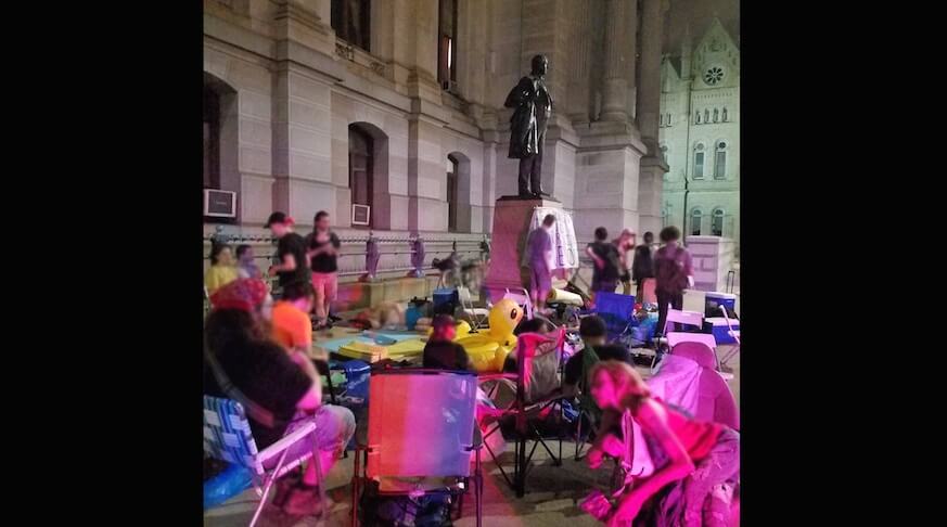 Occupy ICE Philadelphia set up camp outside City Hall overnight Thursday. Photo: Twitter/Liberation Project