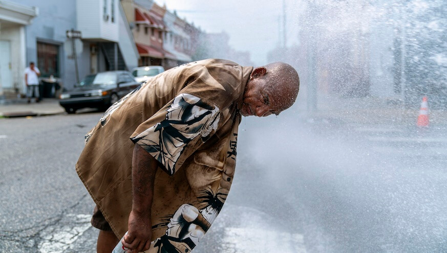 Eduardo Velev cools off with a fire hydrant during a heatwave on July 1, 2018 in Philadelphia, Pennsylvania. An excessive heat warning has been issued in Philadelphia and along the East Coast as hot and humid weather hits the region. Photo: Getty Images