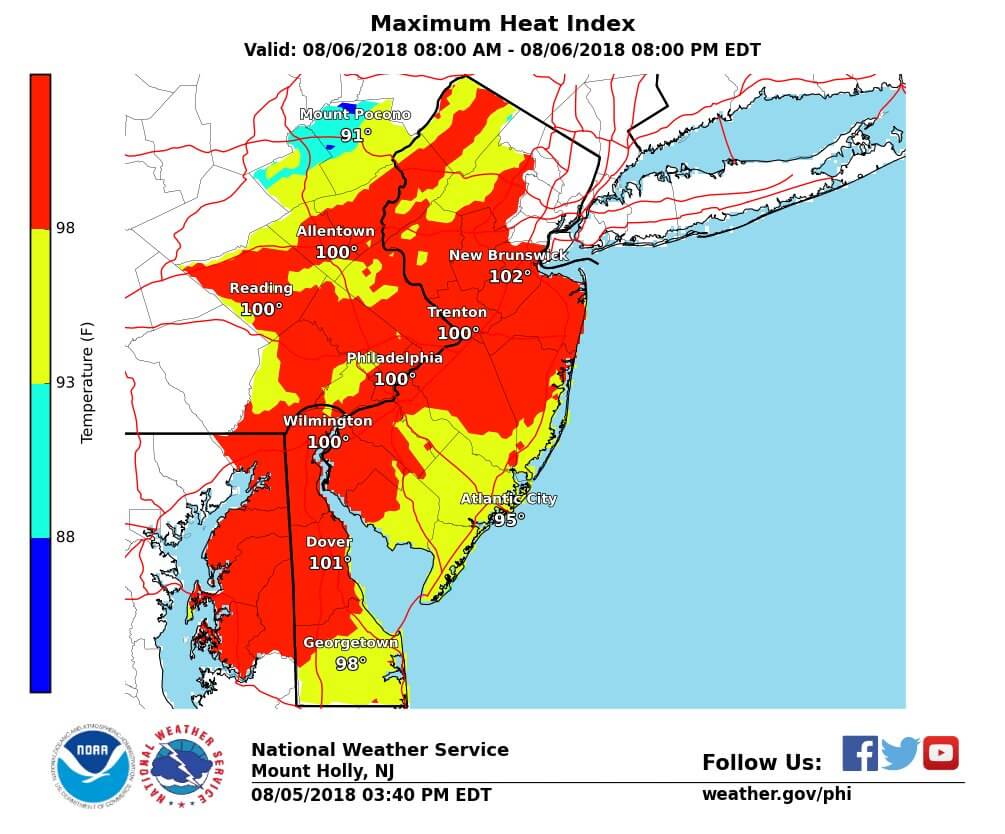 Philly heat map, courtesy of the National Weather Service