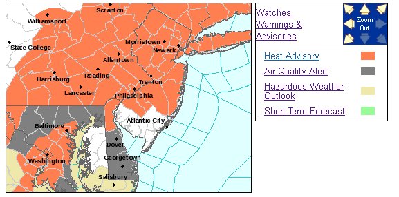 NWS Heat Map for Aug. 28, 2018 heat wave