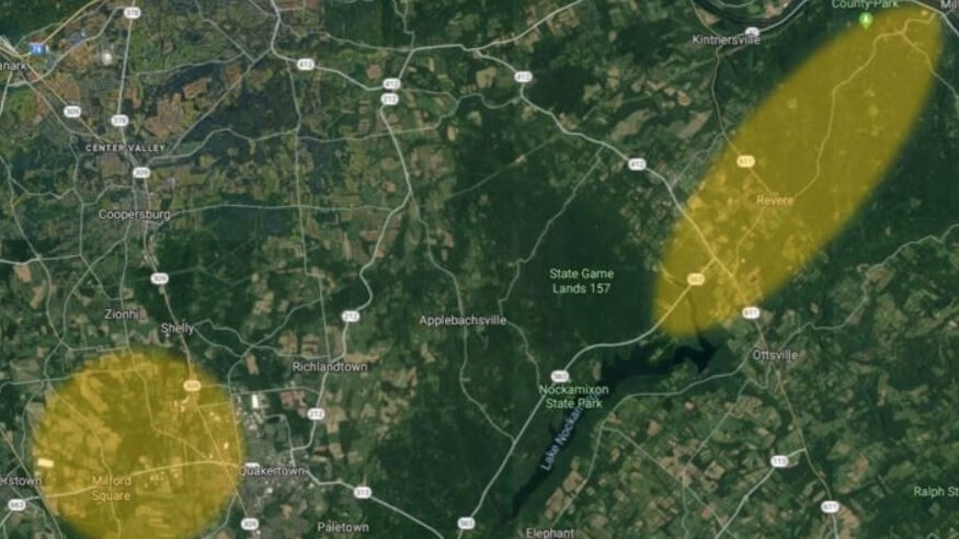 Area where hidden explosives may be in Quakertown. Credit: Bucks County District Attorney's Office
