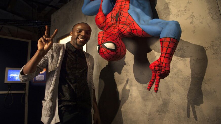 Spider-Man is one of many stars of the Franklin Institute's new Marvel Comics exhibit. (Image: Franklin Institute)