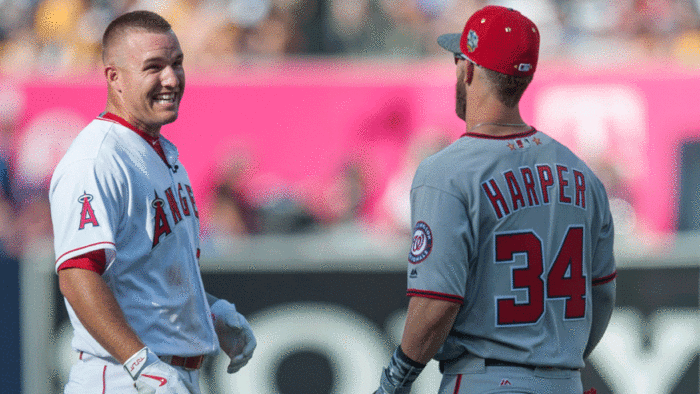 Mike Trout (left) could be the next big Phillies signing in 2020 after Bryce Harper. (Photo: Getty Images)