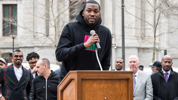 Rapper Meek Mill is seen during REFORM Alliance campaign for criminal justice reform to introduce House Bill 1925 on April 2, 2019 in Philadelphia, Pennsylvania.
