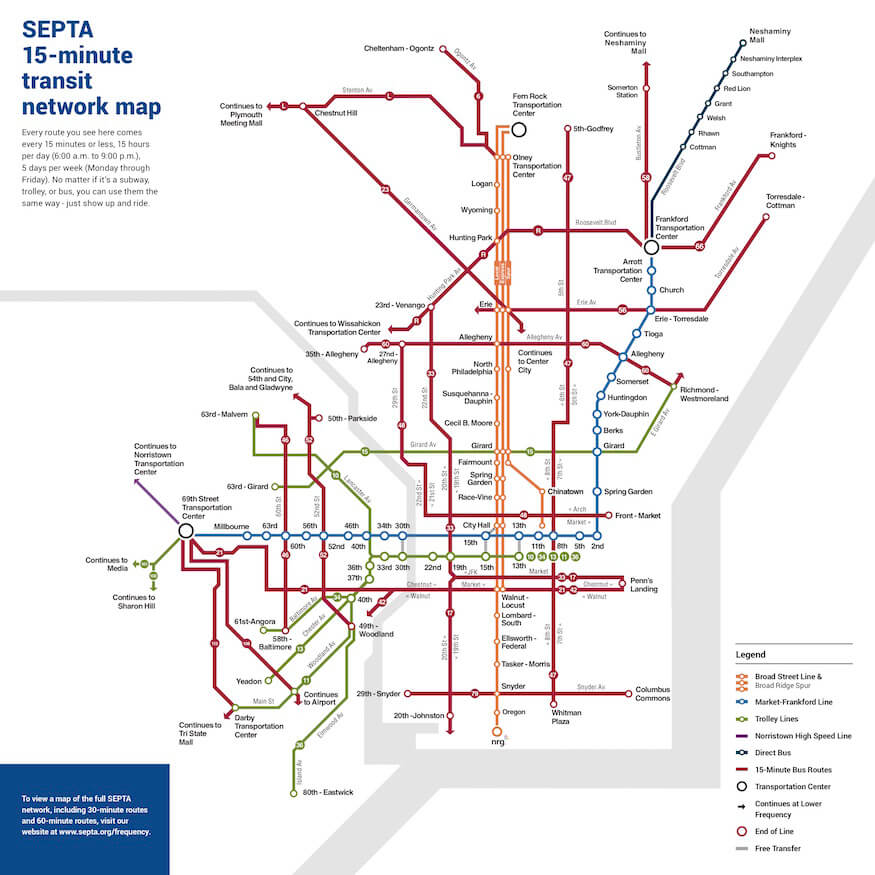 New SEPTA 15-minute transit map