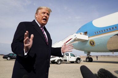 U.S. President Trump departs Washington for travel to California from Joint Base Andrews, Maryland