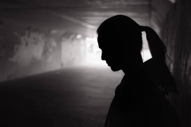 Depressed young women in the tunnel