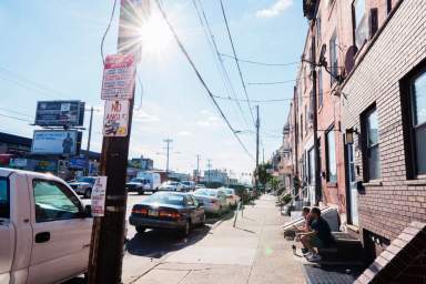 Pennsylvania Sunny Philadelphia Street Scene Neighborhood Residential Buildings City Architecture