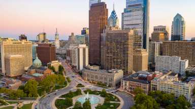 Night Falls Dusk Downtown Philadelphia Pennsylvania City Center Logan Square