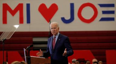 FILE PHOTO: Democratic U.S. presidential candidate and former Vice President Joe Biden speaks during a campaign stop in Detroit, Michigan