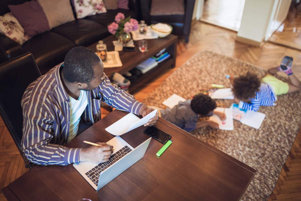 Father working from home