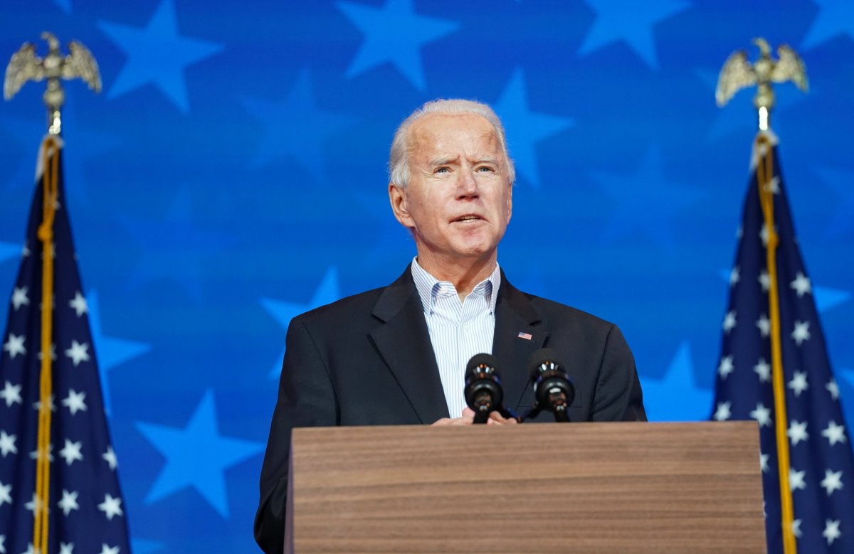 Democratic U.S. presidential nominee Biden speaks about the 2020 presidential election in Wilmington, Delaware