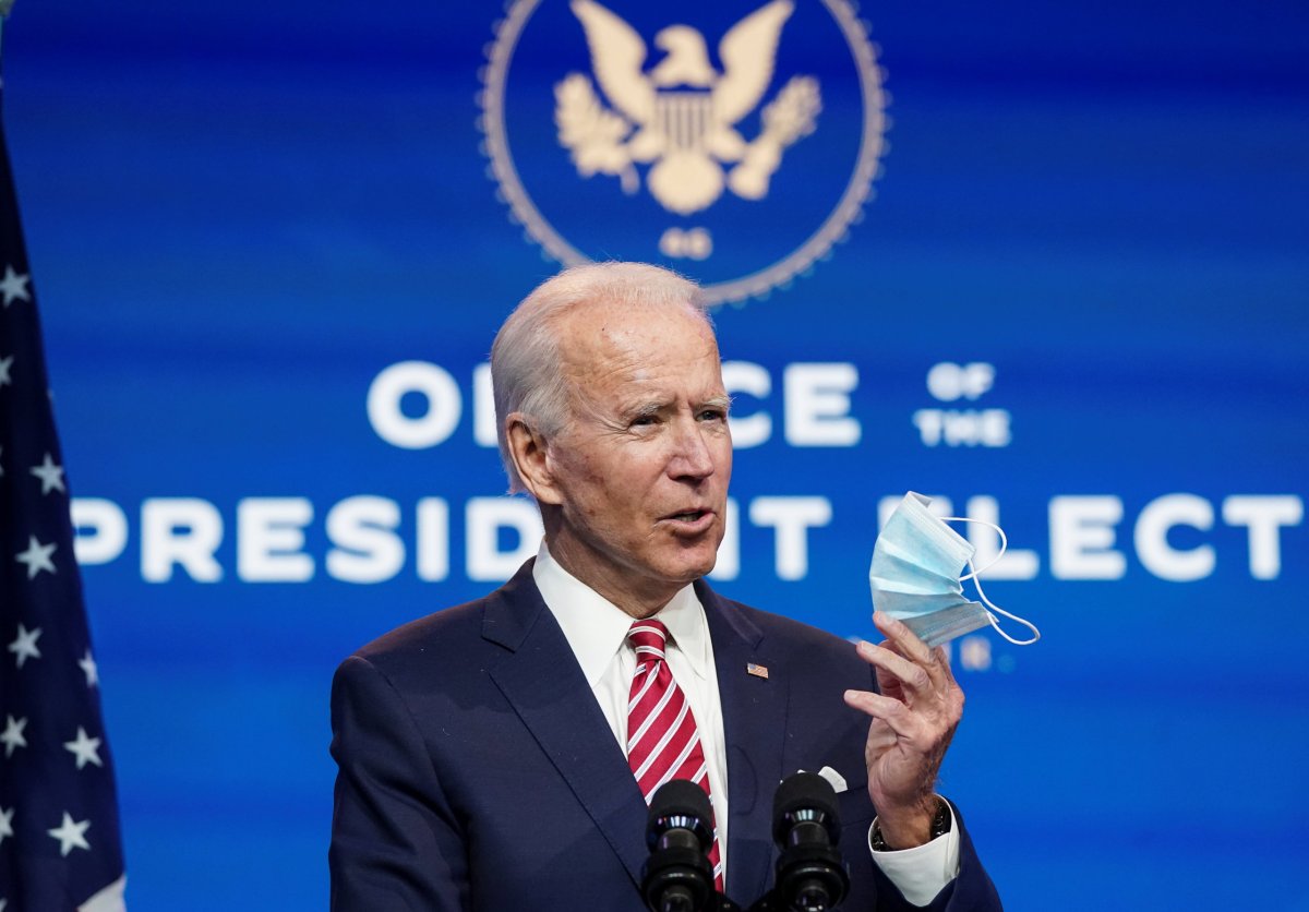 U.S. President-elect Joe Biden speaks about the U.S. economy after a briefing in Wilmington, Delaware