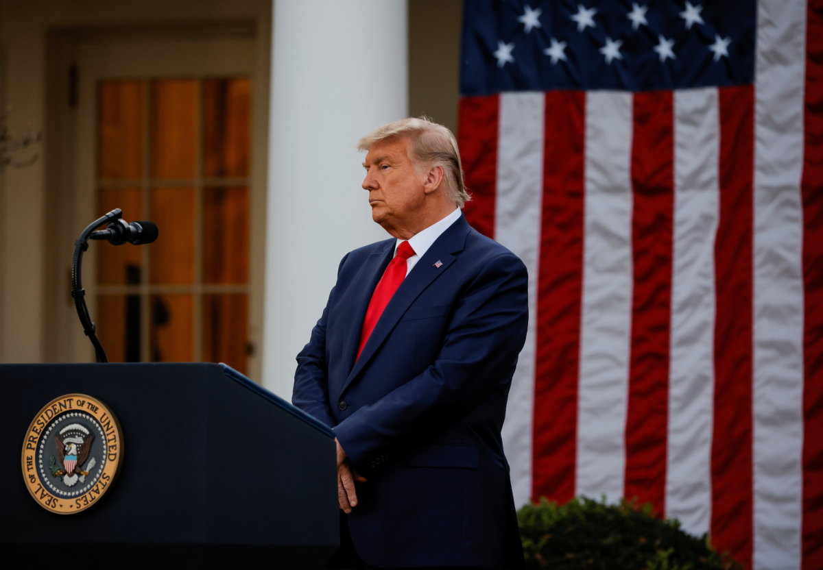 U.S. President Trump delivers update on so-called Operation Warp Speed coronavirus treatment program in an address from the Rose Garden at the White House in Washington