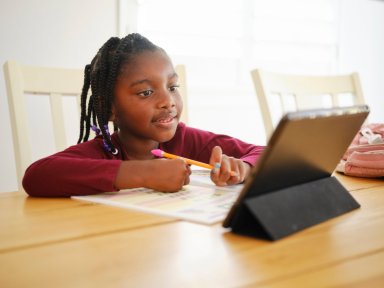 An Elementary School Student Working at Home