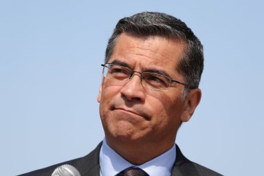 FILE PHOTO: California Attorney General Xavier Becerra speaks at a media conference in Los Angeles