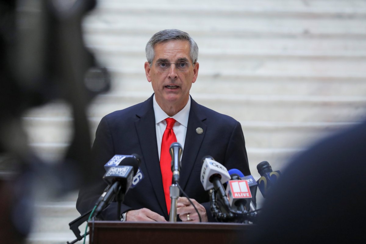 Georgia Secretary of State Brad Raffensperger gives an update on the state of the election and ballot count during a news conference at the State Capitol in Atlanta, Georgia