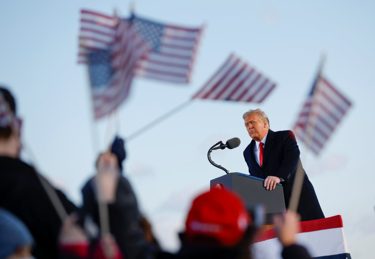 U.S. President Donald Trump speaks at the Joint Base Andrews, Maryland