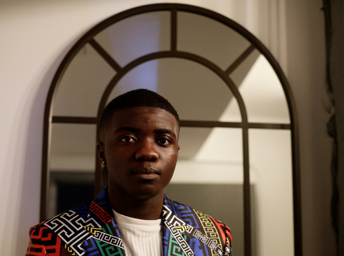 Nzanga poses for a portrait before performing for ‘Sessions In Place’, a live-streamed socially distanced concert series, at Olympic Studios in Seattle