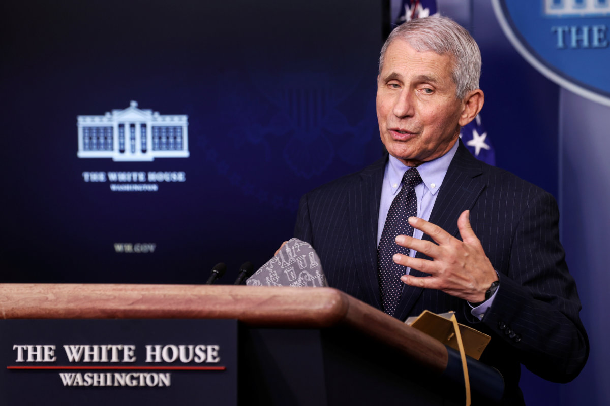 FILE PHOTO: Fauci addresses the daily press briefing at the White House in Washington