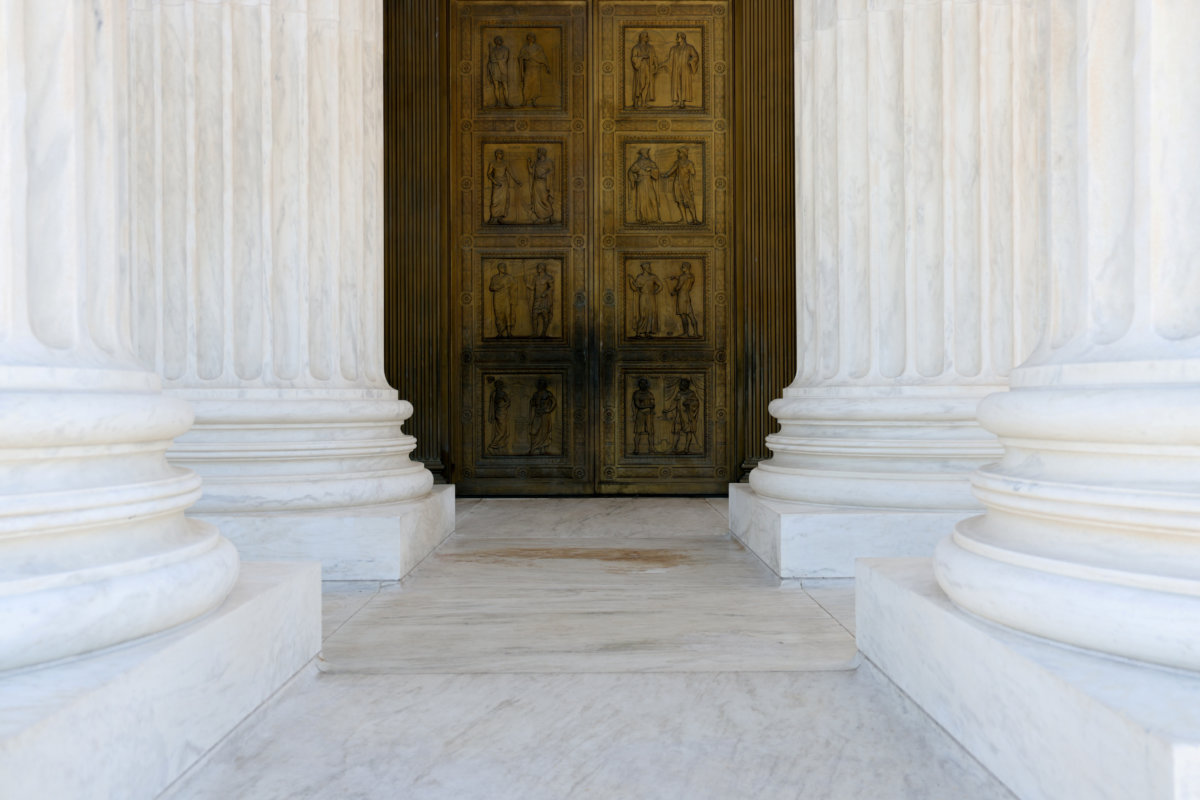 FILE PHOTO: A general view shows the front doors of the U.S. Supreme Court building in Washington