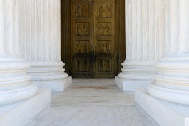 FILE PHOTO: A general view shows the front doors of the U.S. Supreme Court building in Washington