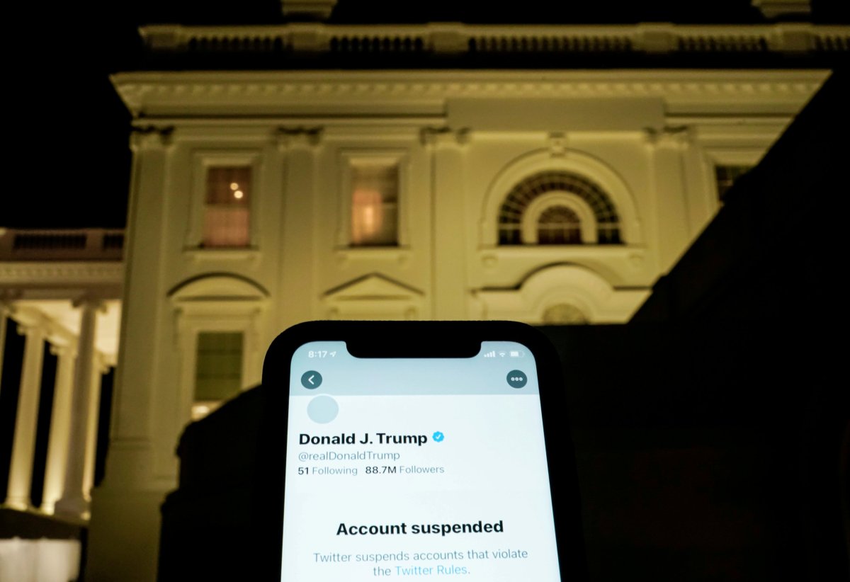 FILE PHOTO: A photo illustration shows the suspended Twitter account of U.S. President Donald Trump on a smartphone and the White House in Washington