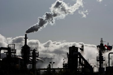 FILE PHOTO: Vapor is released into the sky at a refinery in Wilmington