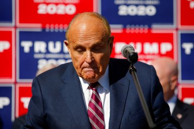 FILE PHOTO: Former New York City Mayor Rudy Giuliani, personal attorney to U.S. President Donald Trump speaks in Philadelphia