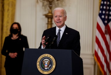 U.S. President Biden delivers status update on coronavirus vaccinations at the White House in Washington