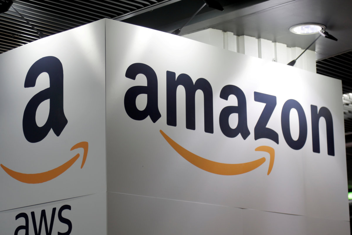 FILE PHOTO: The Amazon logo is seen at the Young Entrepreneurs fair in Paris