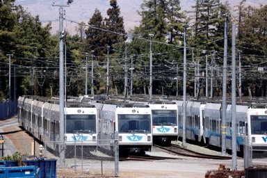 A view of the rail yard run by the Santa Clara Valley Transportation Authority in San Jose